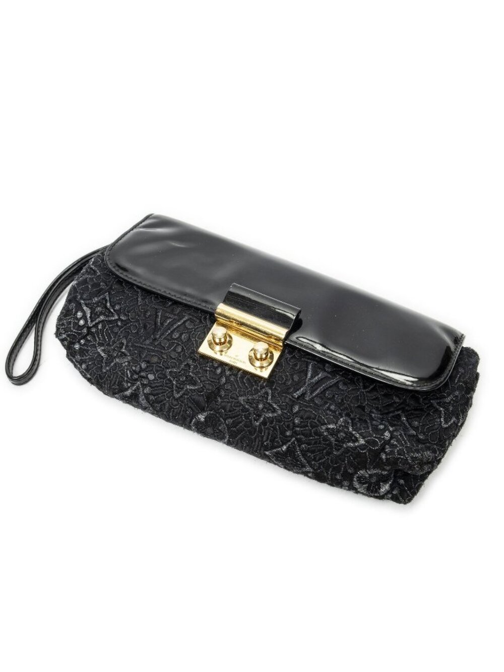 Louis Vuitton Pochette Lace Clutch Black Embroidery Canvas